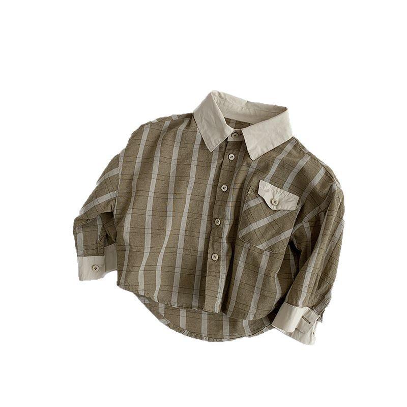 Dziecięca koreańska koszula w kratę wiatrówka - Lekka odzież wierzchnia na wiosnę/lato dla chłopców i dziewcząt 2025