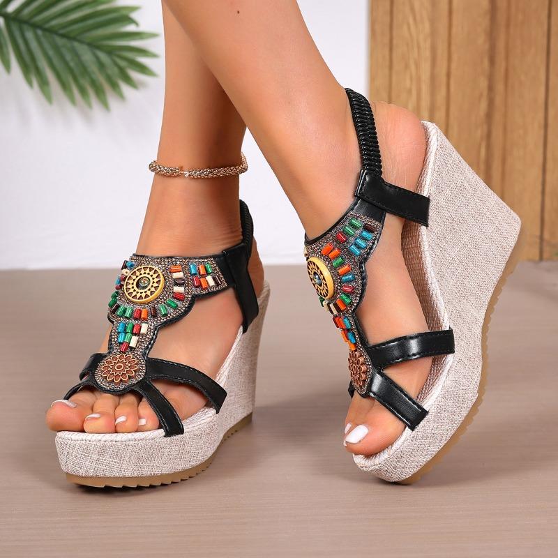 

Women s Bohemian Roman floral sandals, ethnic style beach shoes, comfortable and versatile outdoor sandals 42 чорний