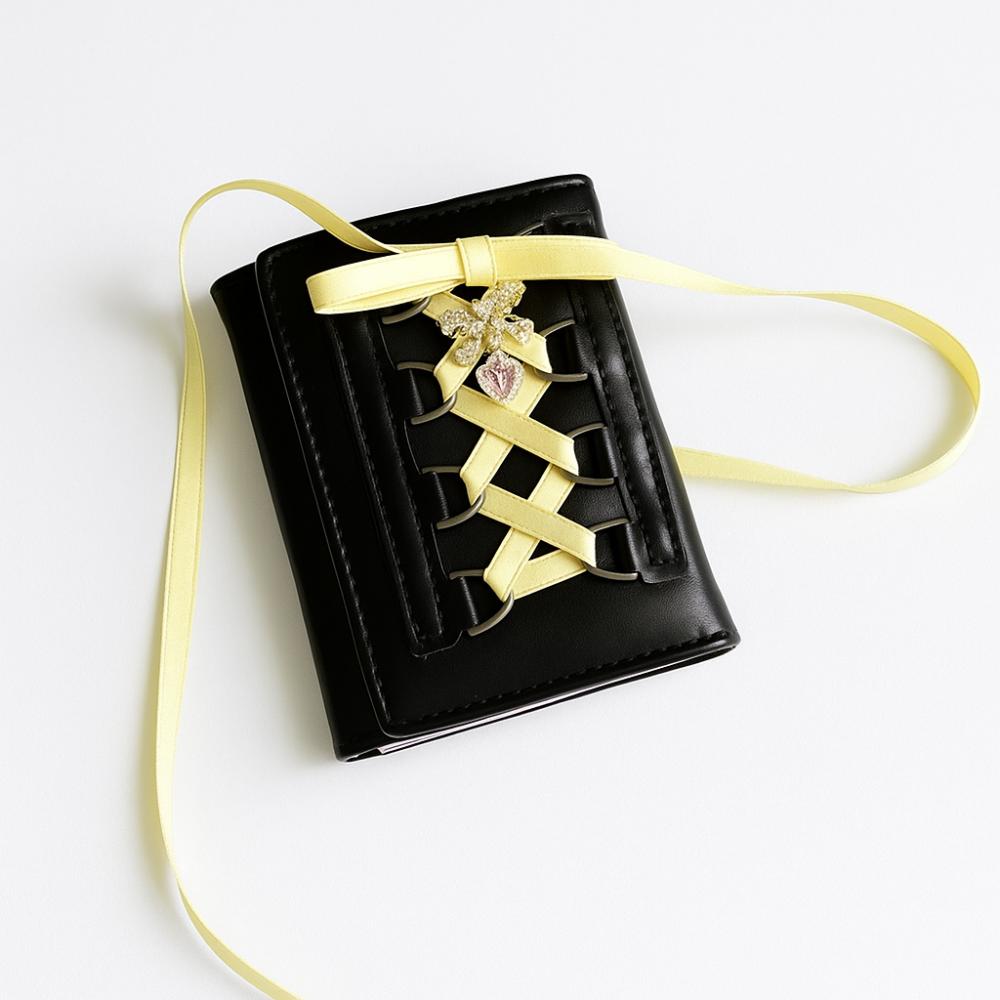 Silk Ribbon Balletcore Three Fold Wallet Korean Style Crossover Strappy Card Bag Girls