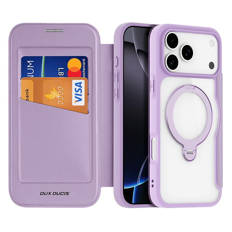 Dux Ducis for Iphone 18 17 Air 16 Pro Max Plus 17e Case Magsafe Wireless Charging Rotating Metal Magnetic Stand Pu Leather Cover