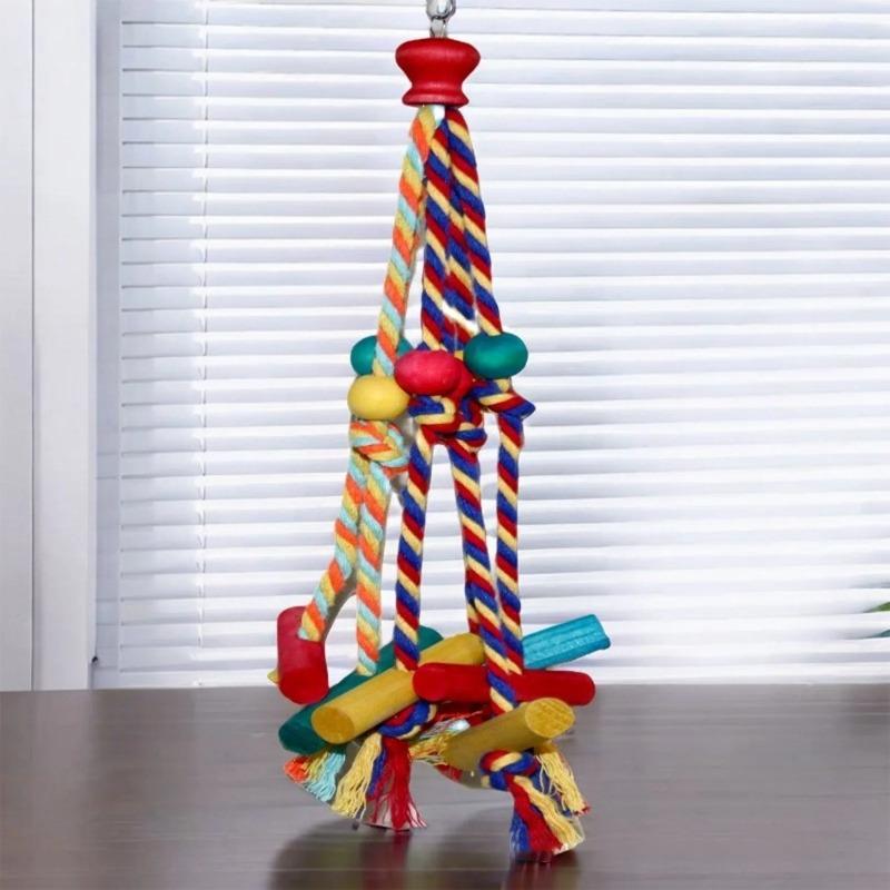 Bird Climbing Chewing Toys Multicolored Natural Wooden Bird Chewing Toys Cage Hanging Rope for Conure Cockatiel Budgies
