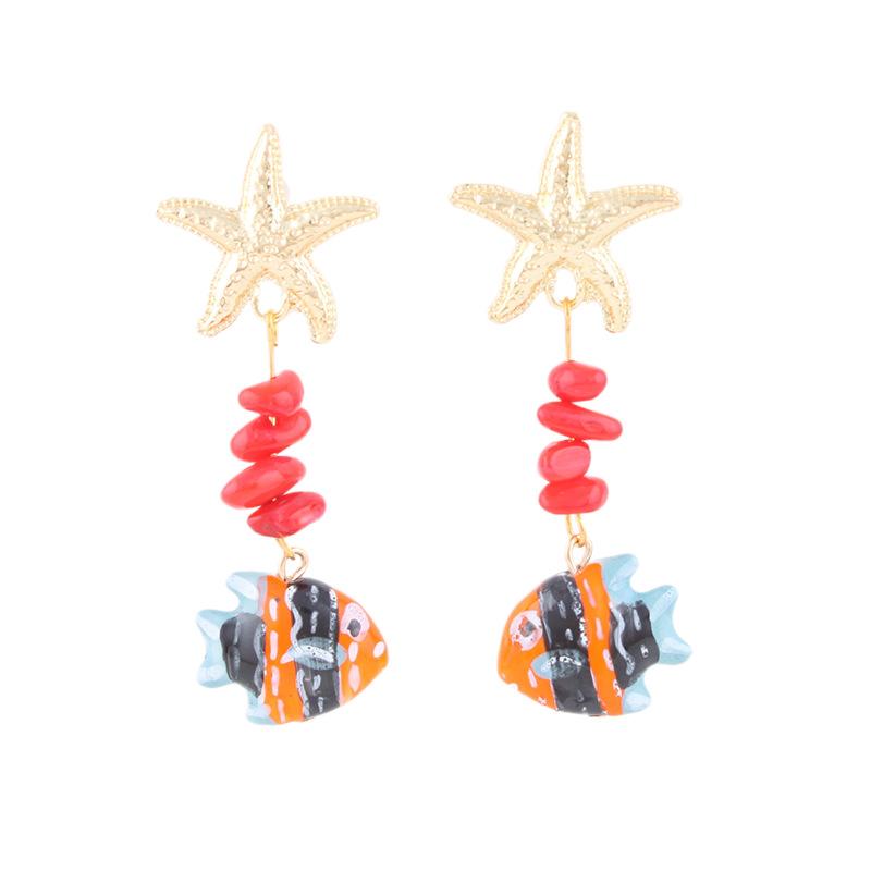 Exaggerated color tropical fish starfish seaside earrings ocean small fish natural vacation wind earrings