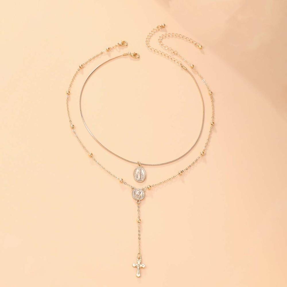 Rhinestone Metal Stacked Necklace Y2K Zinc Zinc Alloy Neck Pendant Beads Stacked Collarbone Chain  Women