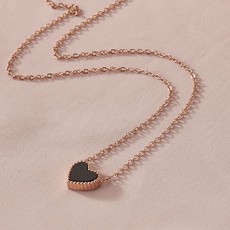 Women's Titanium Steel Heart Necklace - Red & Black, Colorfast, Simple Clavicle Chain, Trendy Ins Style