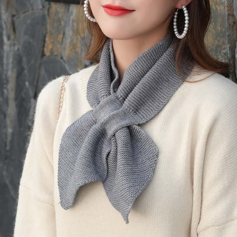 Autumn Winter Scarf Soft Neck Scarf Girls Knitted Sweater Bowtie Women Casual Cross Fishtail Scarf Straps Ladies Shawl