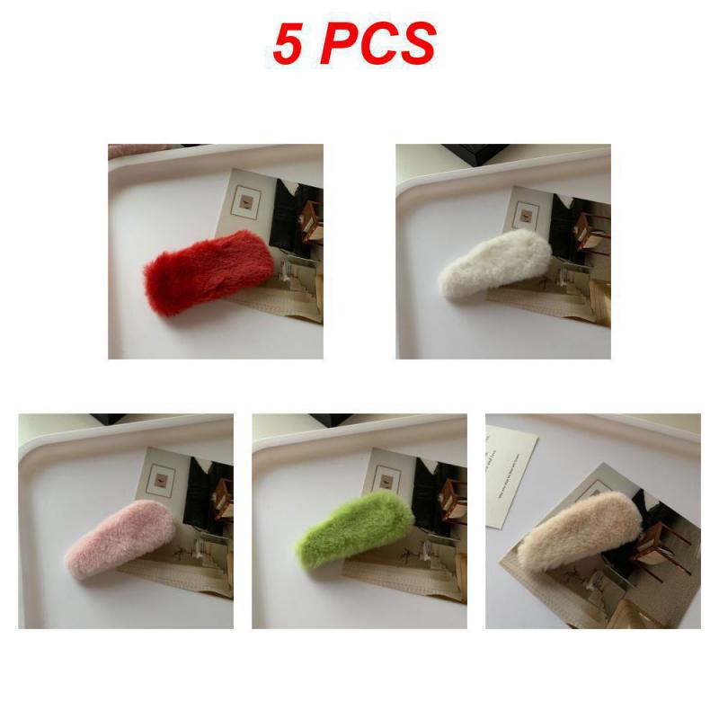 1/3/5Pcs Autumn Winter Hair Clips For Girl Woman Waterdrop Square Barrettes Solid Color Faux Fur BB Hairpins Soft Hair Accessory