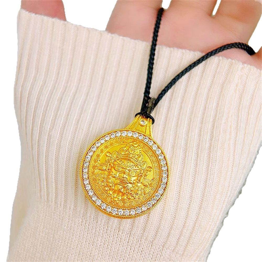 Niche Sand Gold Round Plate Yellow Dzambala Pendant - Unisex Alloy Peaceful Ornament