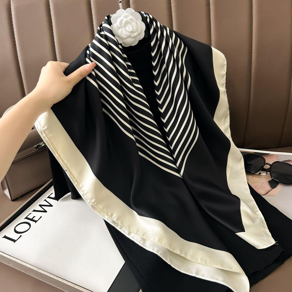 Silk Neckerchief: 90x90 Large Chic Square Scarf for Women - Perfect for Spring, Autumn, Winter Fashion