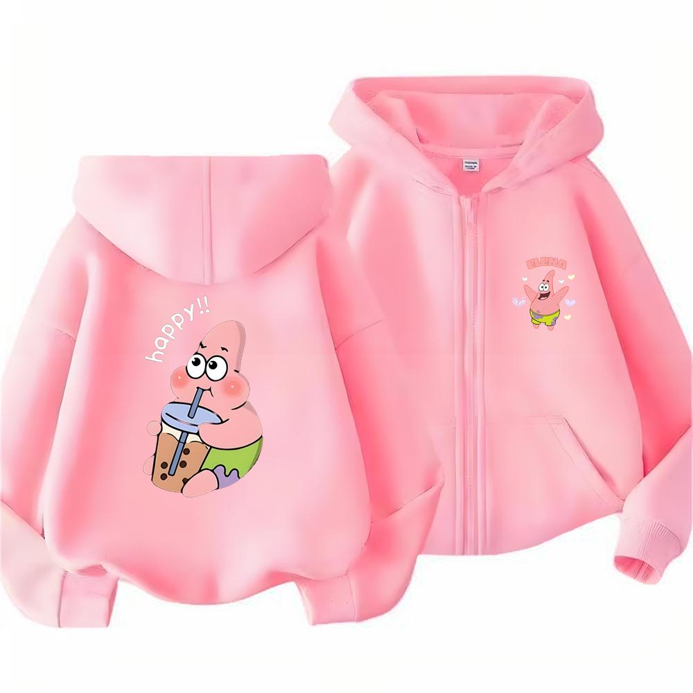 Hoodies Coat Spongebob Squarepants Children Gifts Zipper Style Girls Boys Age 3-12 Kids Fashion Black Pink Fashion Sweatshirt