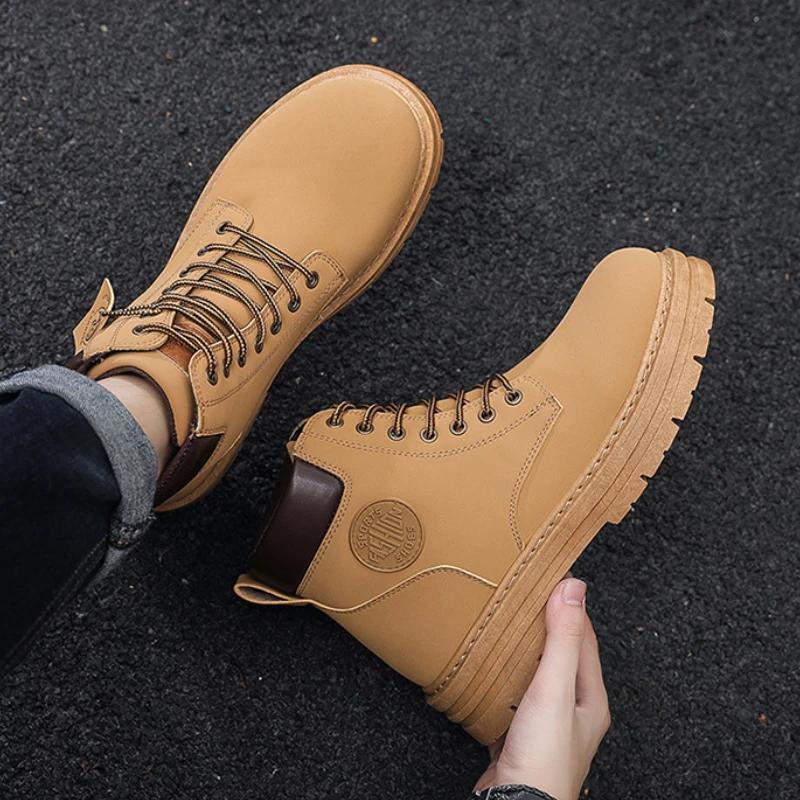 High Top Mens Boots Fashion Leatherwear Lace Up Non-Slip Men BootsComfortable Korean Version Man Workwear Boots Botas Hombre