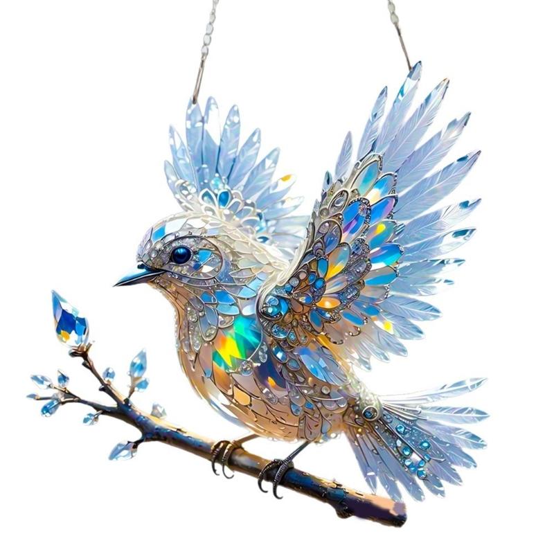 Colorful Acrylic Bird Pendant Crystal Like 2D Flat Hanging Ornament for Car Rear Mirror Charm and Window Decoration