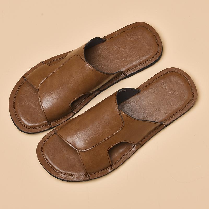 Fashion 2025 Summer Men's Genuine Leather Sandals 38-48 Non-Slip Sole & Breathable Design Casual Beach Slippers with Cushioned Insole
