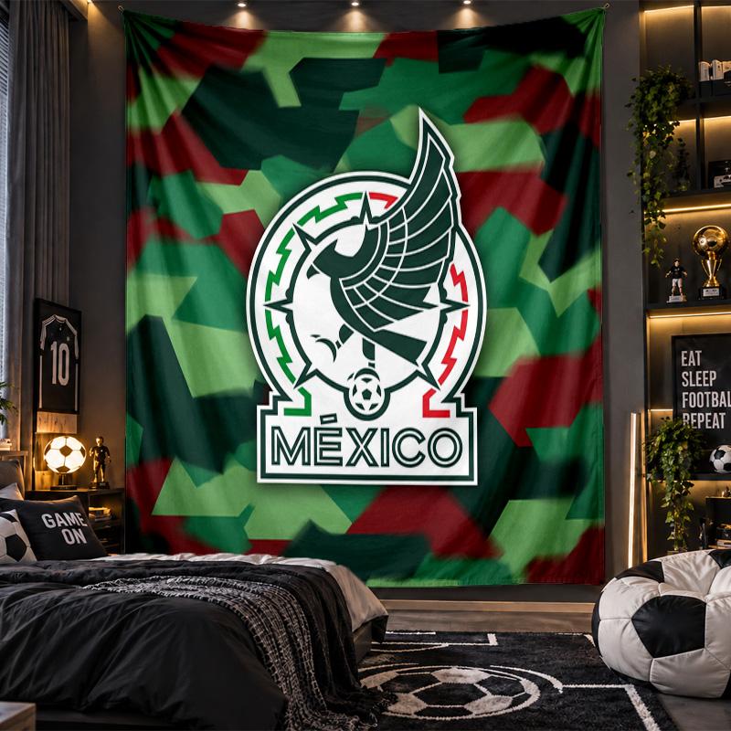 Wall Hanging Tapestry Mexico Football Print Cloth for Living Room Bedroom Home Decor