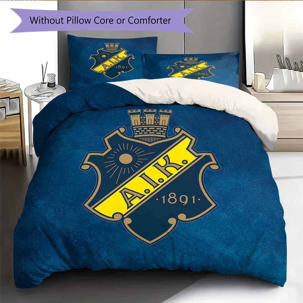 AIK Fotboll Pattern Bedding Quilt Set Home Decoration Gift (1 * duvet cover + 2 * pillowcase without core)