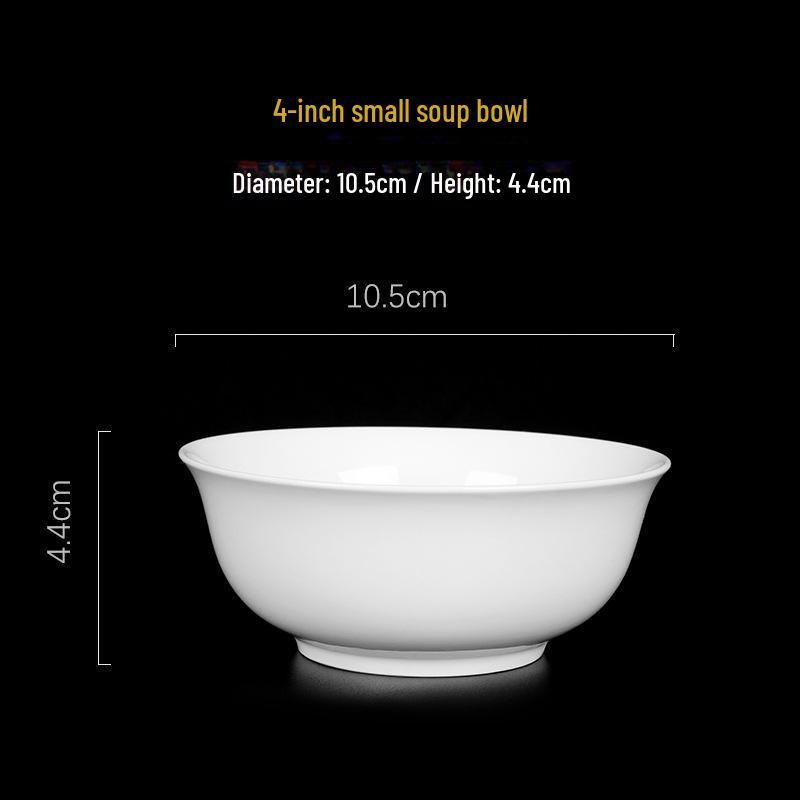 Jingdezhen White Porcelain Bowl Set - Includes Noodle and Soup Bowls with Chopsticks, Ideal for Home or Restaurant Dining