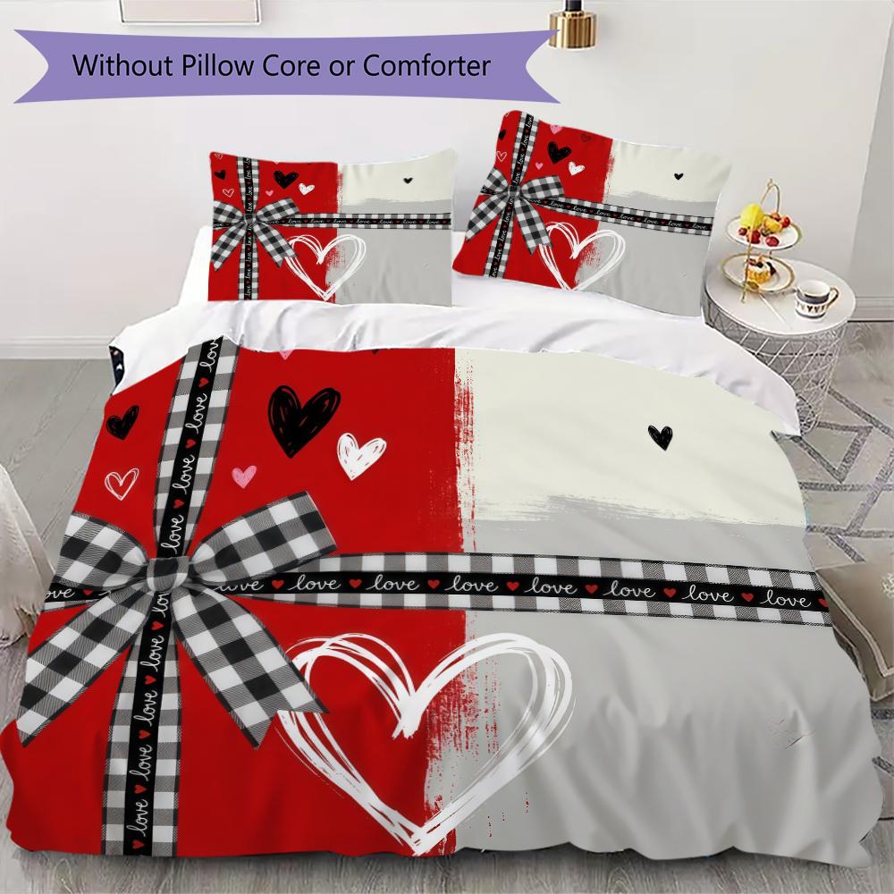 Plaid Bow Pattern Bedding Uilt Set Uilt Cover Pillowcase Home Decoration Birthday Gift (1 * Duvet Cover + 2 * Pillowcase Without Core)
