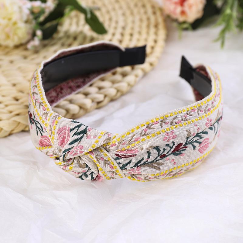 Levao Female Ethnic Hairband Embroidery Flower/Leaf Headband Head Bezel for Women Cross Knotted Hair Hoop Headbands Headwear