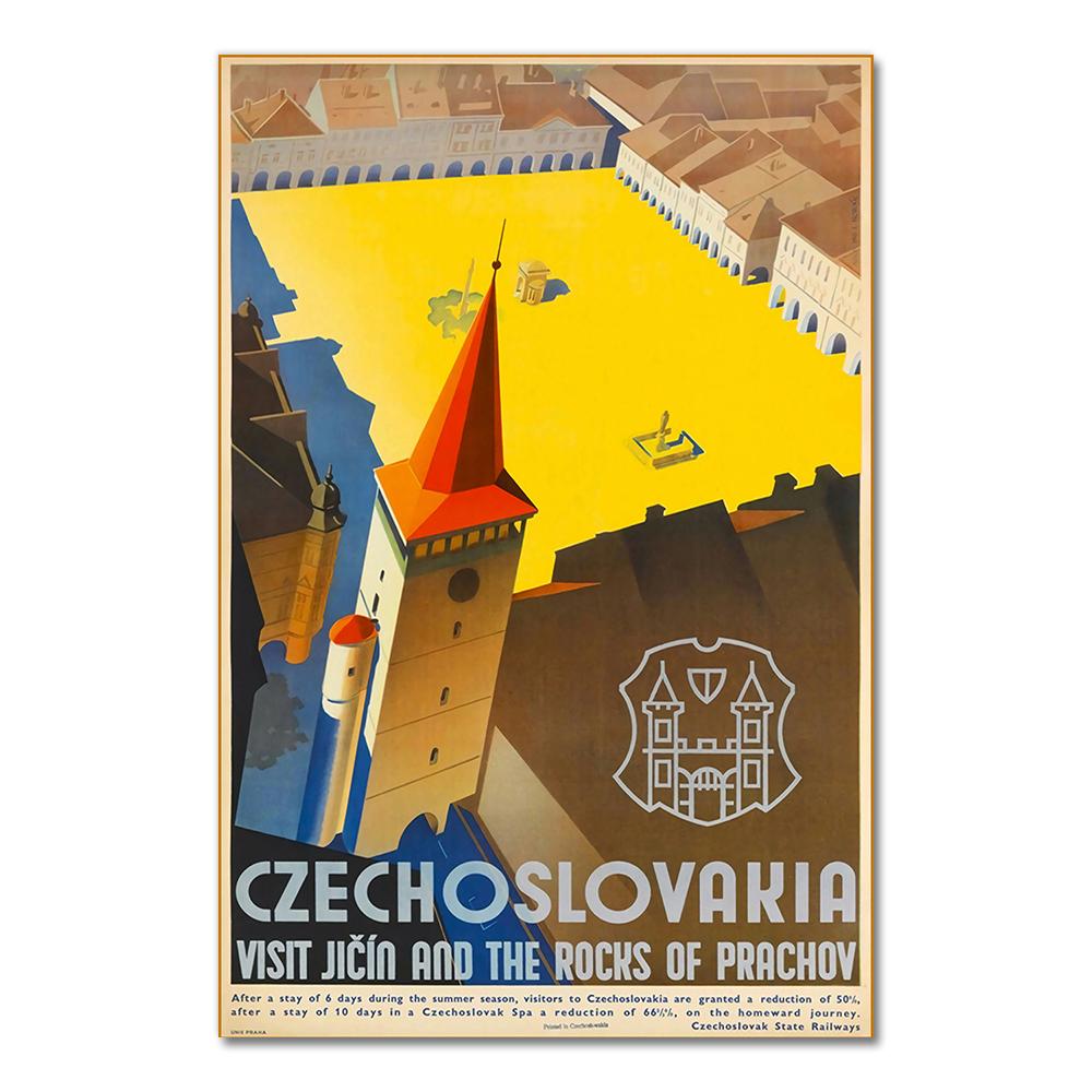 Visit Czech Republic Prague Canvas Paintings Vintage Travel Wall Kraft Posters Coated Wall Stickers Home Decoration Gift