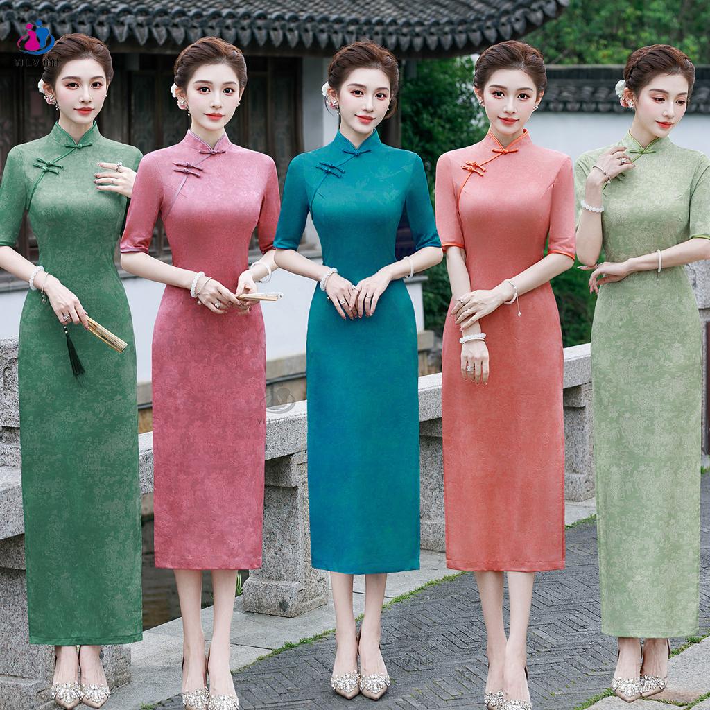 New Chinese style cheongsam skirt improved summer new mother dress retro thin performance dress