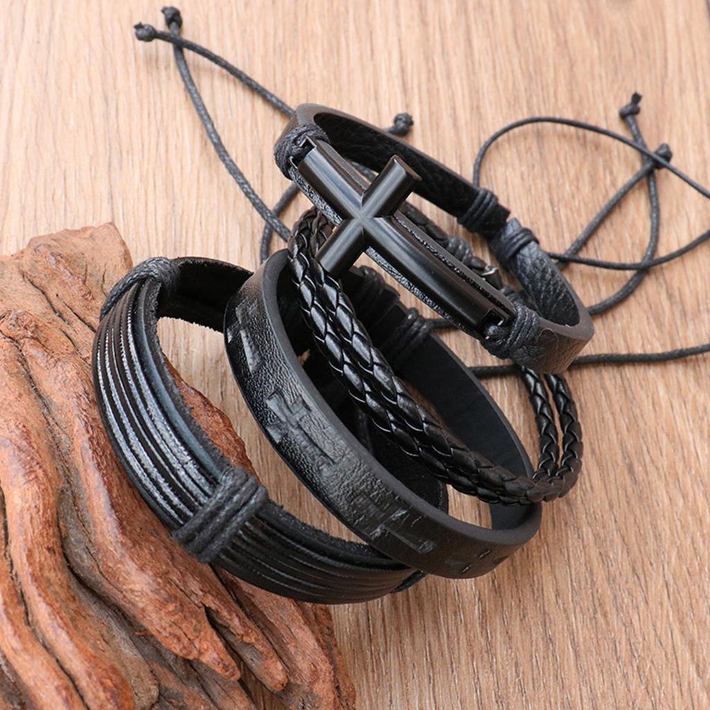 4Peces Multifuntional Leather Bracelet Fashion Wristband Adjustable Bracelet Suitable for Parties and Casual Outings