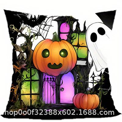 Short plush material pillowcaseHome Decor Halloween Pumpkins Ghosts Decorative Pillow Covers Pattern Cushion Cover Suitable fo