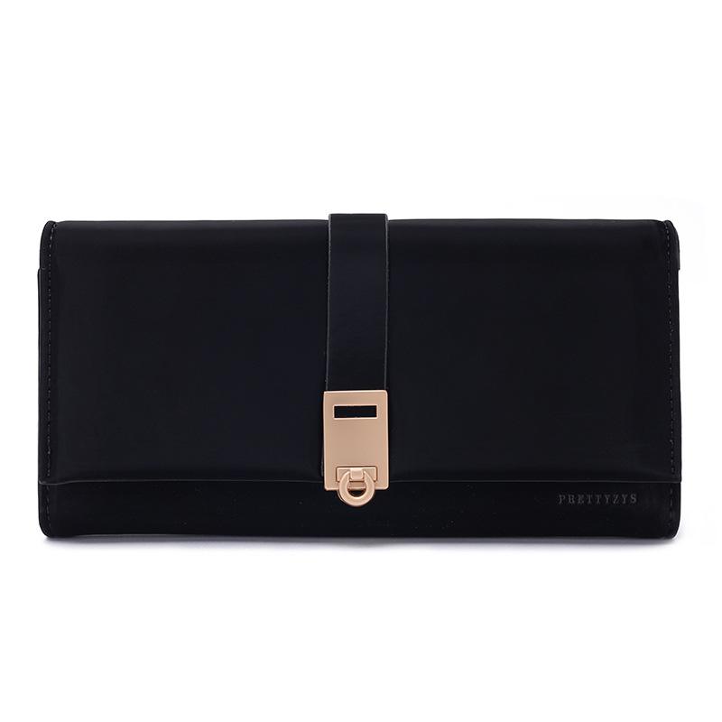 Women Wallets Metal Buckle Minimalist Style Clutch, Long Wallet, Card Holder, Leather Clip, Coin Purse
