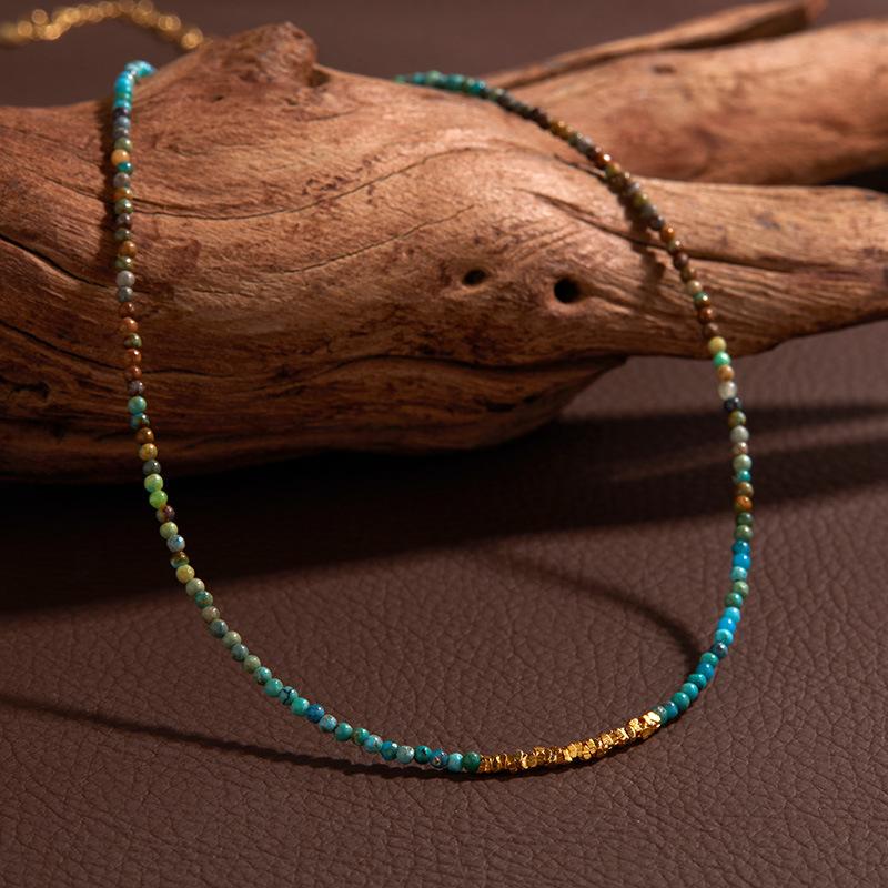 S925 Sterling Silver Natural Turquoise Colored Treasure Necklace Women'S High-End Blue Bracelet Beads Personalized Splicing Design Collarbone Chain