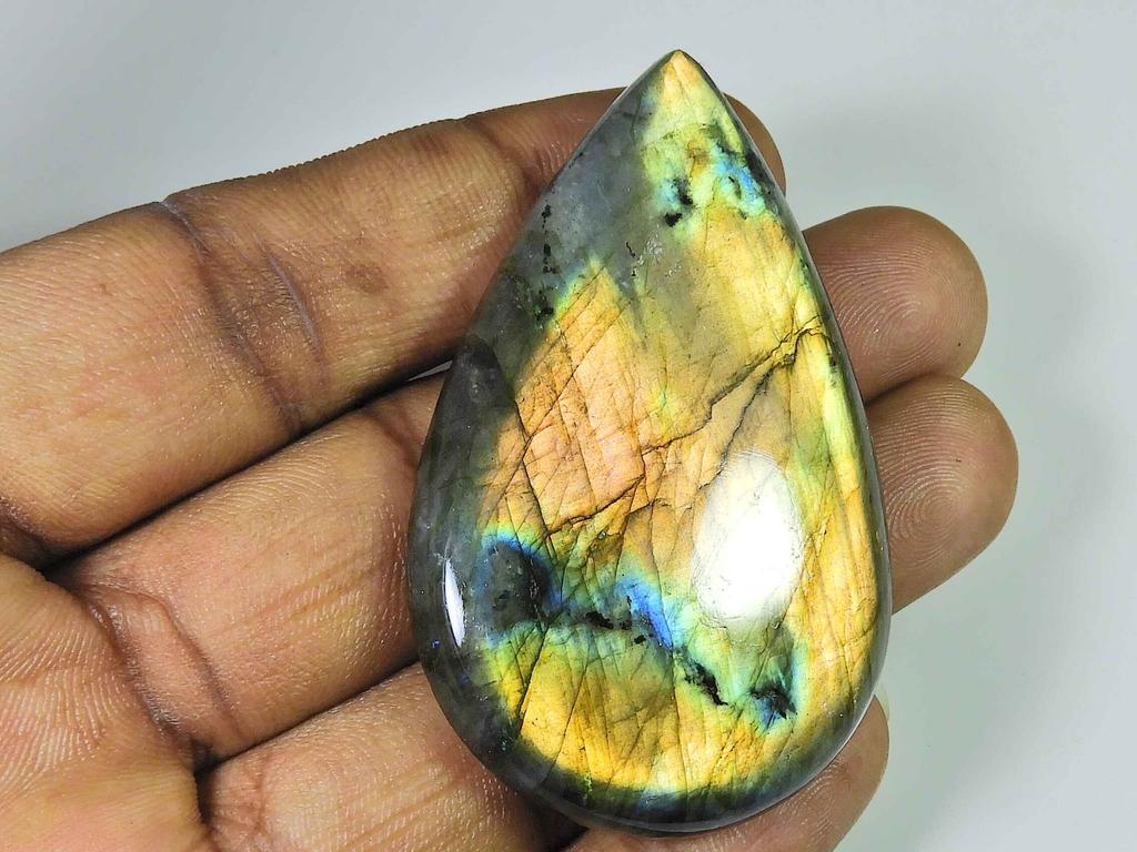167Cts. Natural Labradorite Pear Crystal Cabochon Loose Gemstone 38X61MM SK-1975