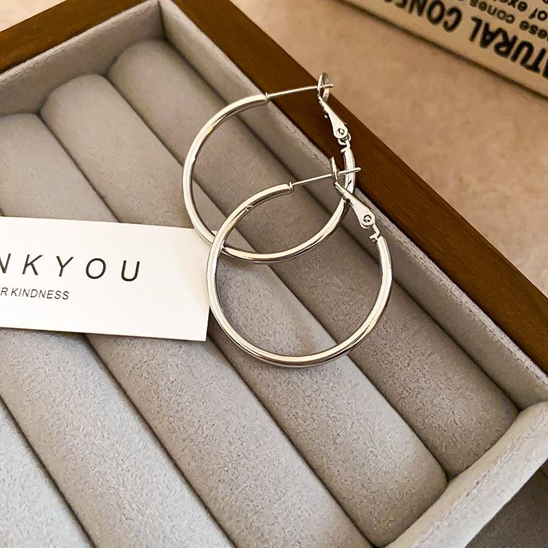 Stylish Silver Needle Round Hoop Earrings: Simple, Fashionable, Versatile, with a Light Luxury Feel