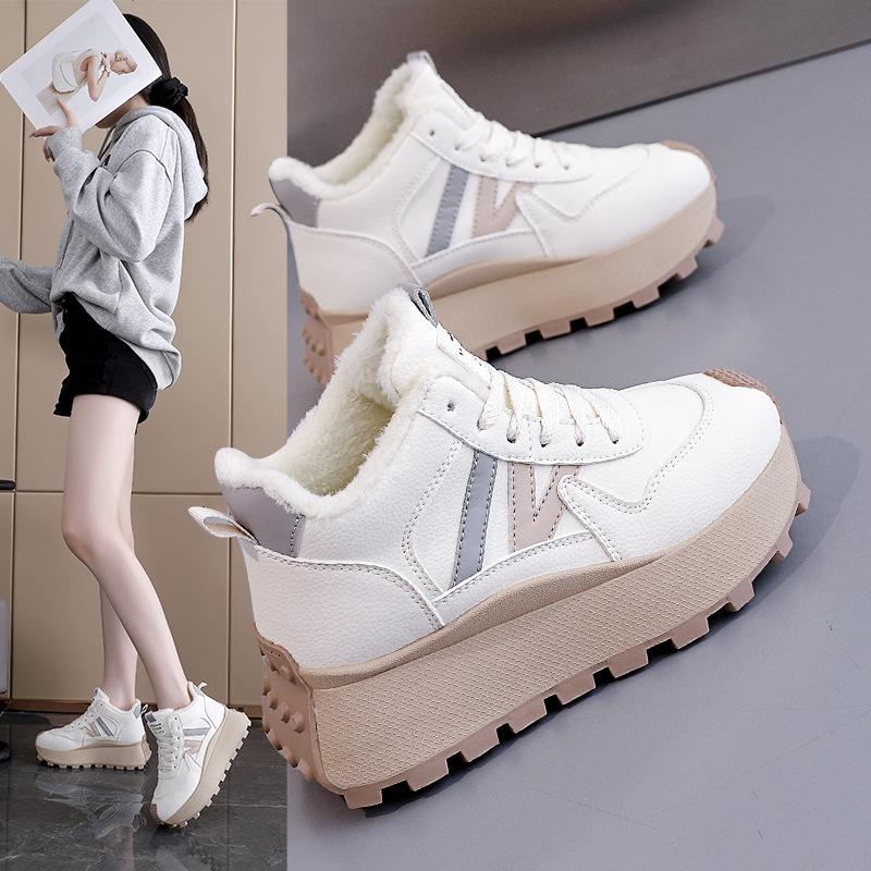 Women's fashion thick bottom heightening lightweight winter warm fur one snow boots padded lining non-slip casual sports cotton boots