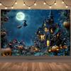 2D plane 1 2D plane banner Halloween background cloth - Design includes a terrifying haunted house.PMJ