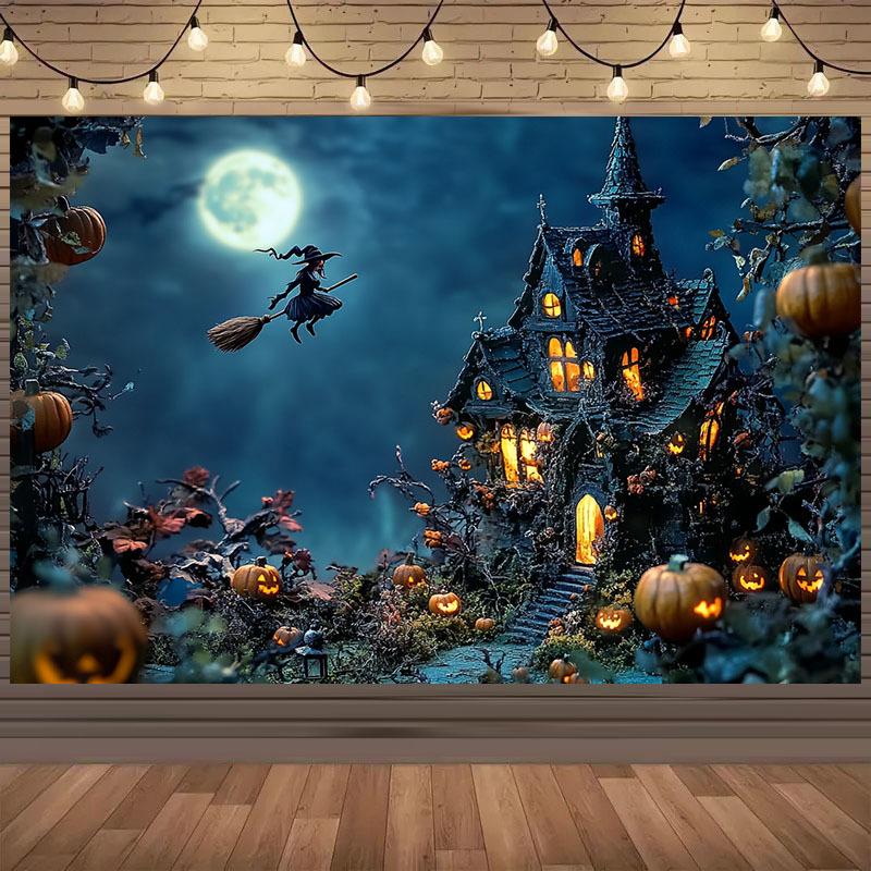 2D plane 1 2D plane banner Halloween background cloth - Design includes a terrifying haunted house.PMJ