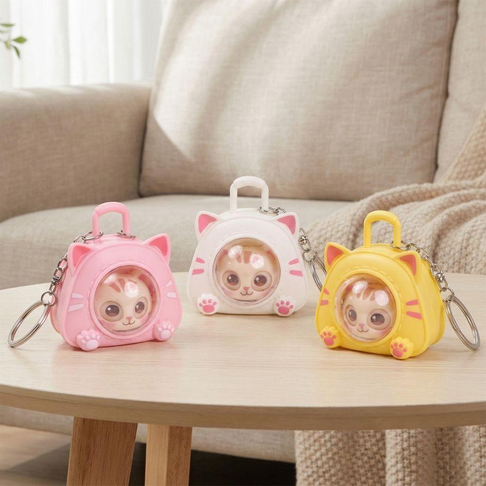 Cartoon Eye Changing Cat Bag Keychain Funny Capsule Cat Key Chain Cat Kitten Toy  Office Desktop