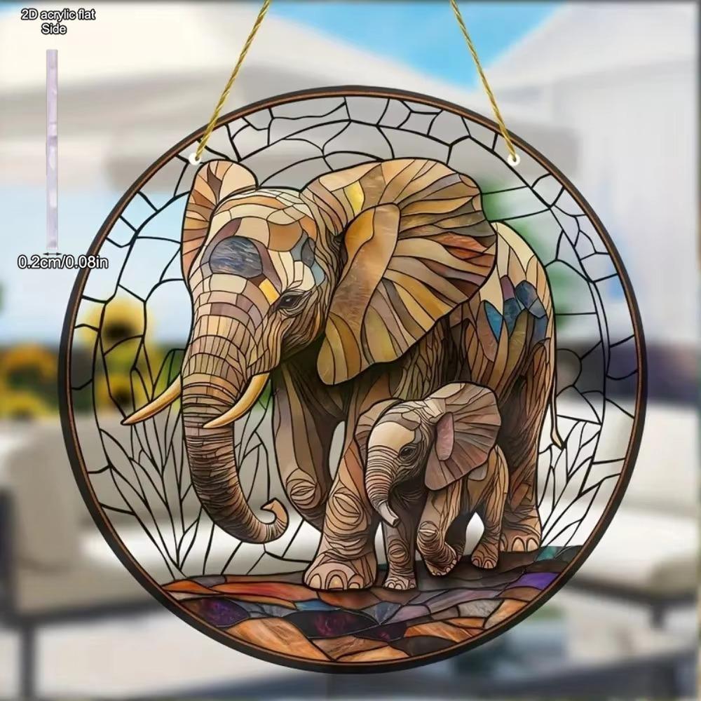 Vintage, Vibrant 2D Elephant Acrylic Circular Catcher, Animal Themed, Novelty Home Decor, Perfect Durable for Bedroom