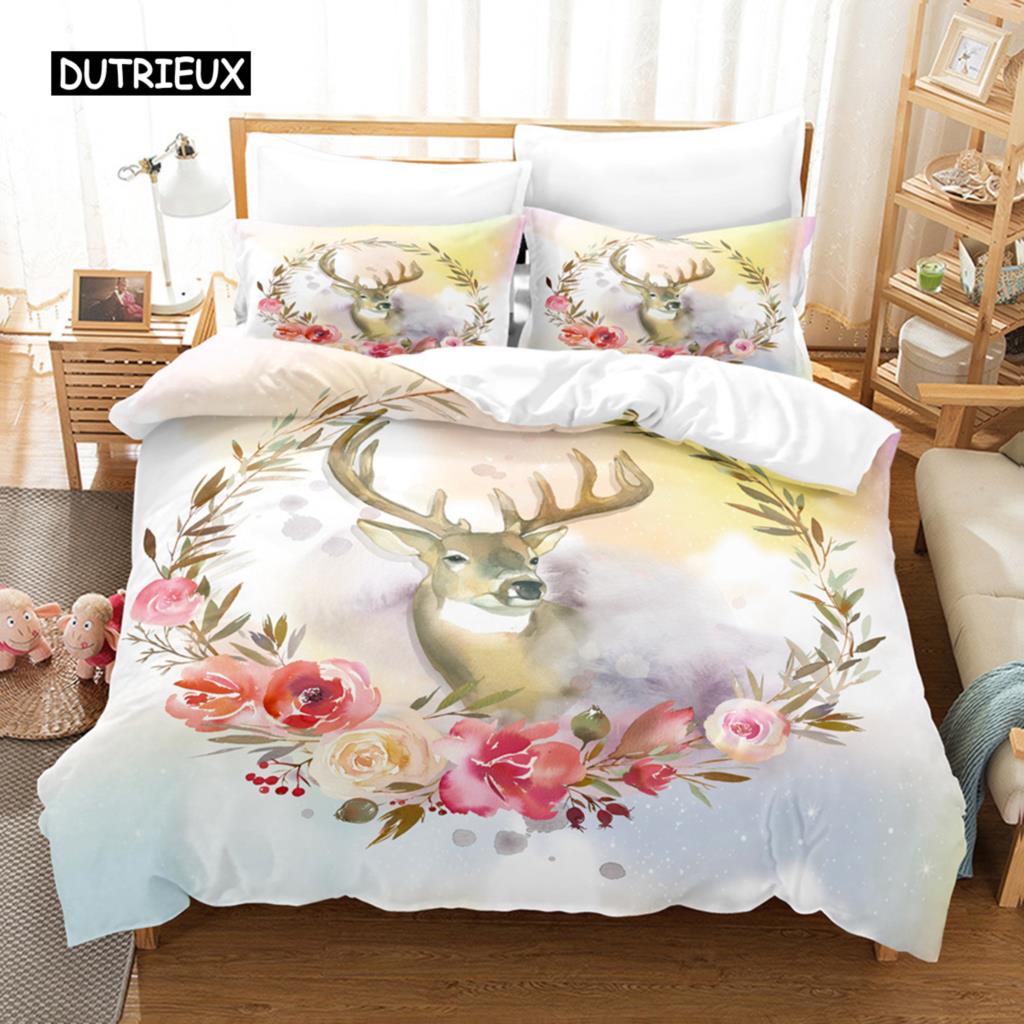 

Комплект постельного белья с изображением оленя Комплект постельного белья с изображением диких лесных животных Натуральное постельное белье для детей и подростков Двуспальное одеяло размера «queen-size» из полиэстера EU single(135x200cm)