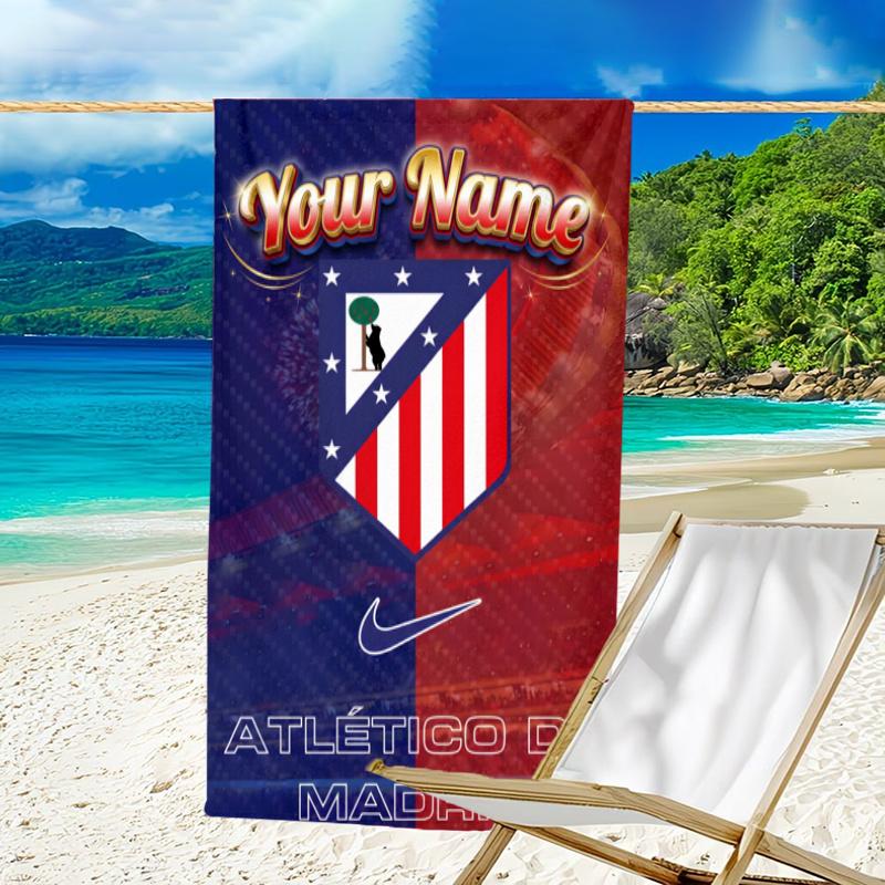 1pc Atletico Madrid Beach Towel with Custom Name, Beach/Swimming/Bath/Picnic/Camping Towel, Suitable for Seaside Beaches