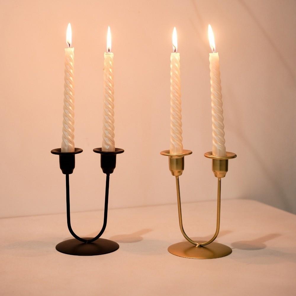 Romantic Tabletop Candle Holders U-shaped Double Headed Candlelight Dinner Props Ornament Metal Candlestick Holder