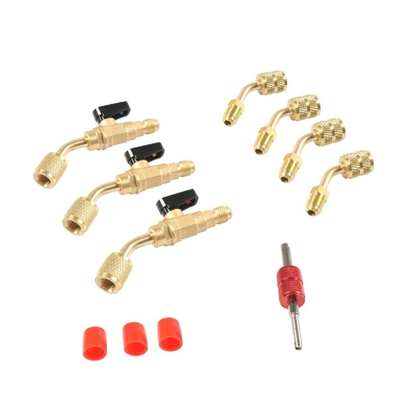 Manual Shutoff Valves Kits for Air Condition HVAC Charging Hoses Brass Constructions Maintenance Fit for R134a R22 R410a 1