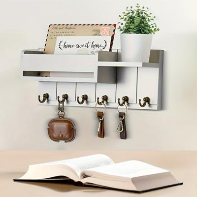 Home Key Holder with 6 Shelf Rustic Hooks Open Wall Mount Key Organizer Multi-purpose Home