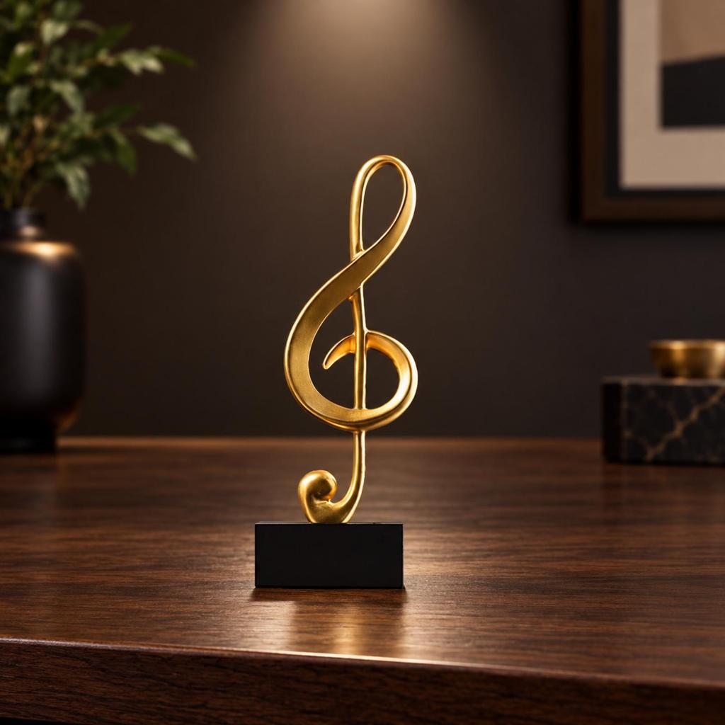 Musical Note Ornament with Ebony Base Elegant Freestanding Tabletop Decor Set