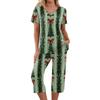Women's Two-Piece Outfit Set with Christmas Print Short Sleeve Top and Pants