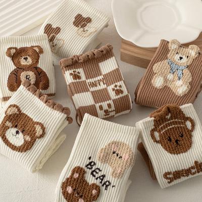 Women Socks Cotton Animal Print Autumn Winter Ladies Sock Fashion Cute Bear Harajuku Gift