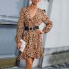 YYFS Women's Fashion Summer Spring Leopard Print Long Sleeve V-Neck High Waist Casual Dresses