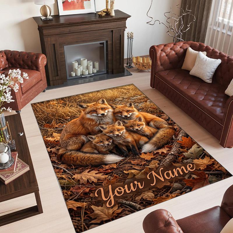Fox Theme Crystal Velvet Floor Rug Personalized Custom Name Text Warm Carpet Home Decoration