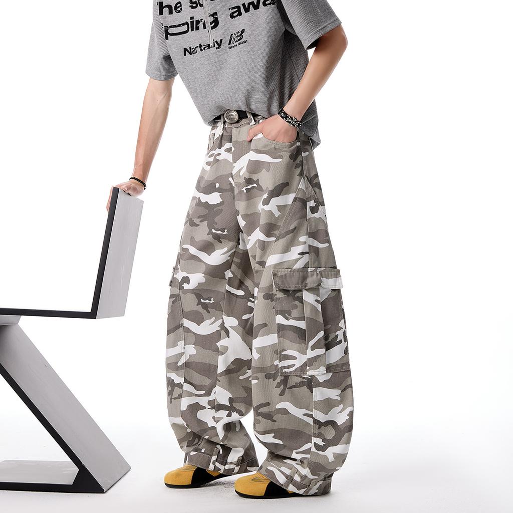 Camouflage Overalls Amerikanische Retro-Krummsäbelhosen Dekonstruktionsdesign Retro-Hosen mit weitem Bein Neue lockere lange Hosen für Männer und Frauen