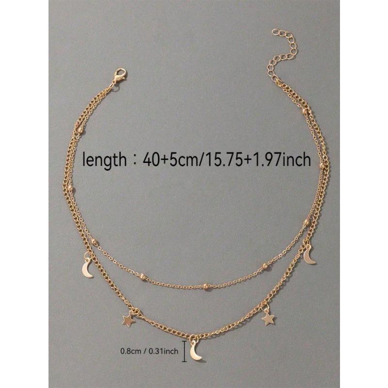 Simple Double Layer Moon Star Pendant Clavicle Necklace For Women