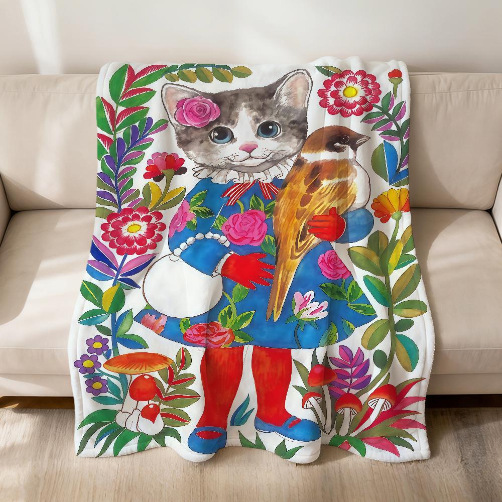 Cute Vintage Cartoon Cat Fashion Brand Flannel Soft Warm Plush Blanket Sofa Living Room Pet Hogar Bedroom Gift Home Car Portable
