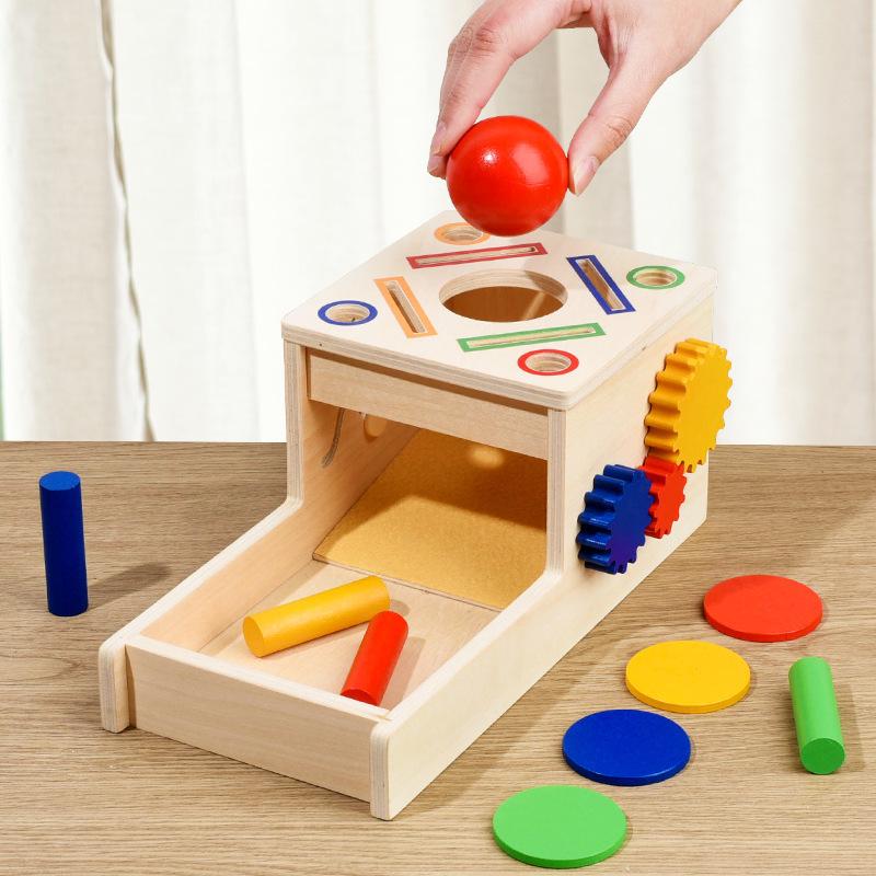 Giocattoli in legno Montessori: Scatola per lo Sviluppo della Prima Infanzia con Cassetto a Sfera Rotonda per Bambini