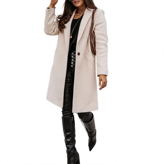 

Casual Women Autumn Winter Pocket Lapel Overcoat Button Warm Long Coat Jacket M бежевый