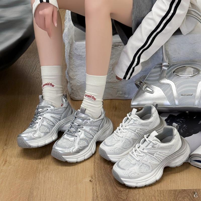 Early spring new casual platform women's shoes breathable double mesh round head women's versatile women's single shoes dad shoes women's tide